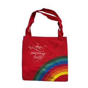 Vintage HALLMARK Red Rainbow Tote Bag 1981 Love Makes Every Day Beautiful